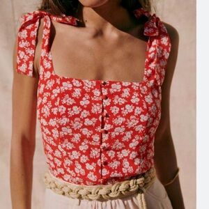 Sezane silk cami blouse.  Red print. Size 34